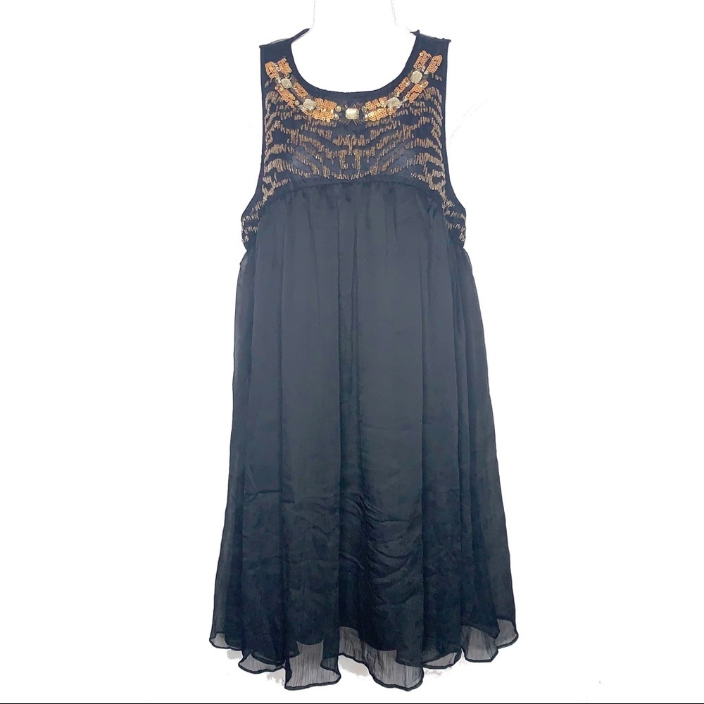 BLUSH NOIR Black and Gold Sequin Shift Dress L NWT
